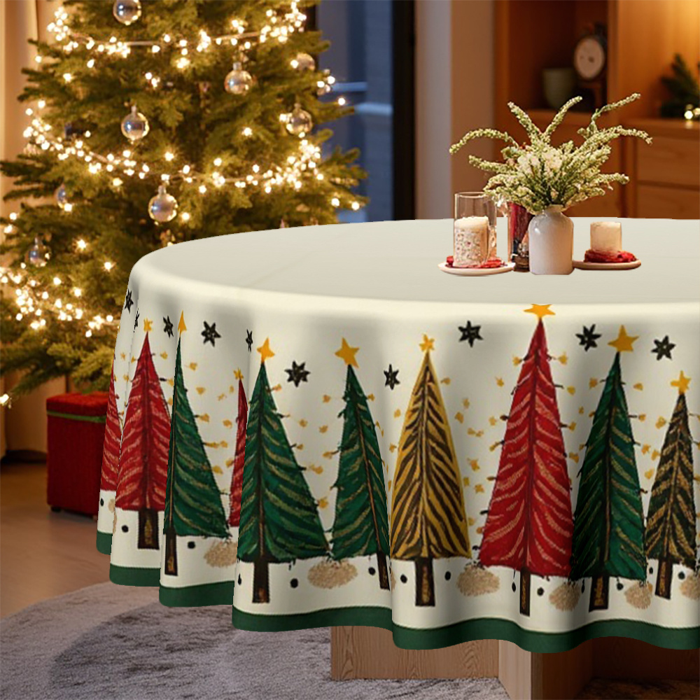 TEMU 2d Flat Tablecloth, 1pc Christmas Theme Tablecloth, Featuring Tree Patterns, Ideal For Home Kitchen And Dining Room. This Table Cover Is Perfect