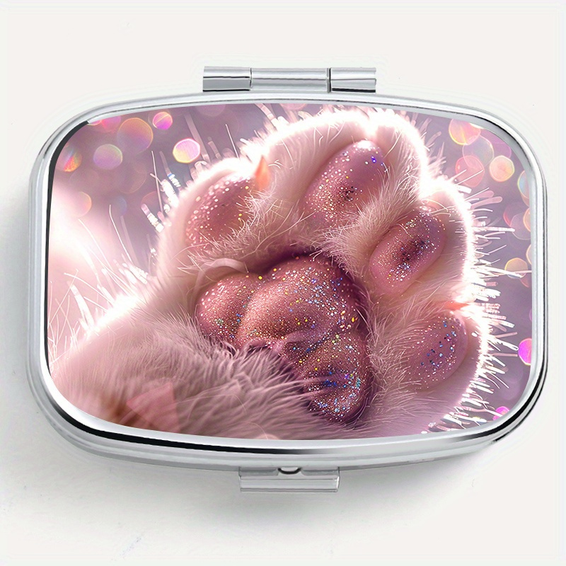 Mini Portable Cat Paw Print Pattern Medicine Box, Travel Essential