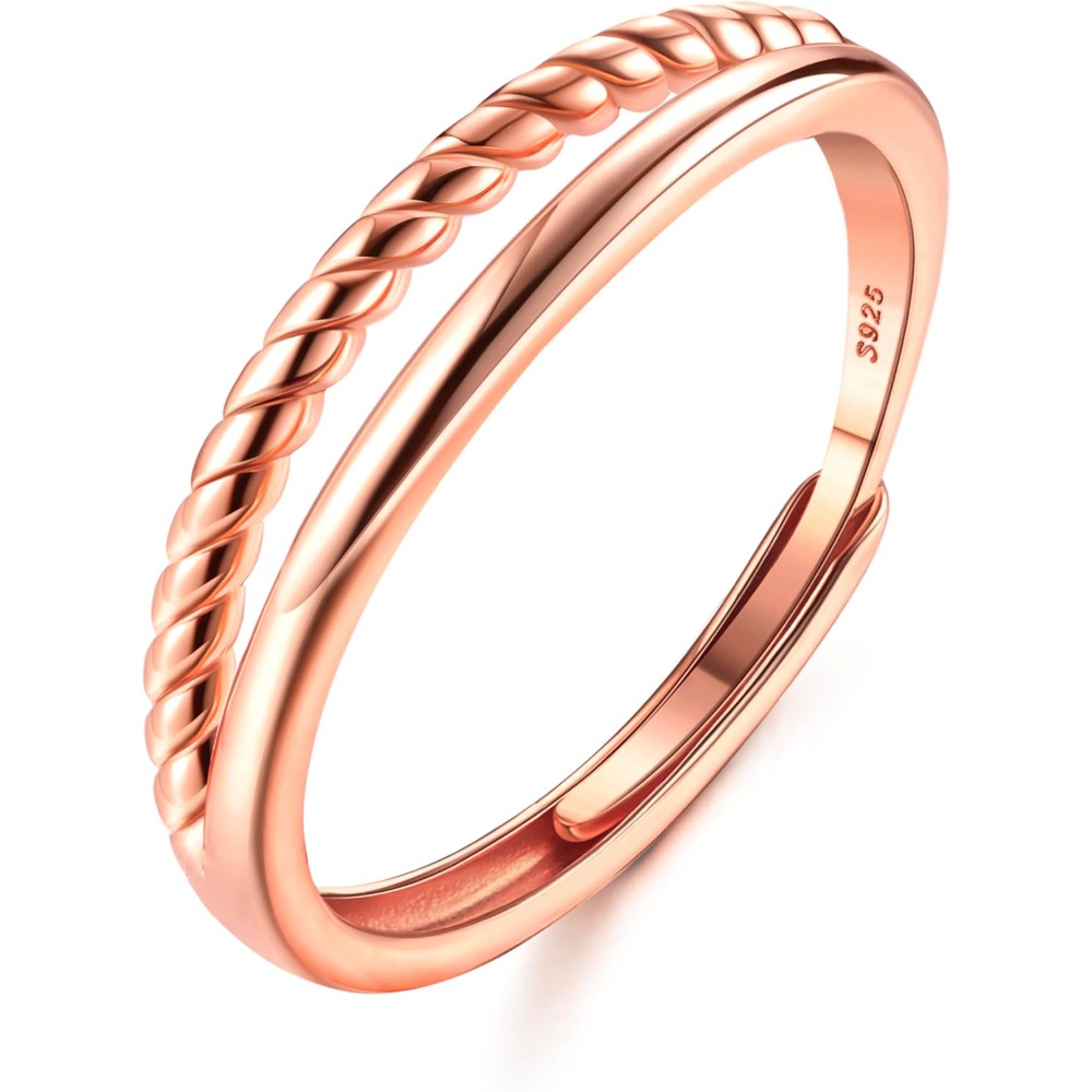 Image of 1pc S925 925 Silver Adjustable Thumb Ring Stacking Twist Band Promise Wedding Engagement Rose For Teenager, For Teenager