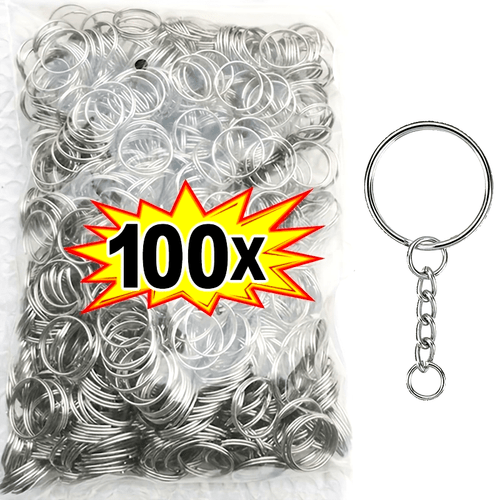 set van 50 of 100 metalen ringen met kettingen, ideaal voor sleutelhangerproductie. deze kit bevat lege kettingen en jump rings, waardoor het perfect is voor projecten en kleine bedrijven. een geweldig cadeau voor knutselenthousiastelingen.