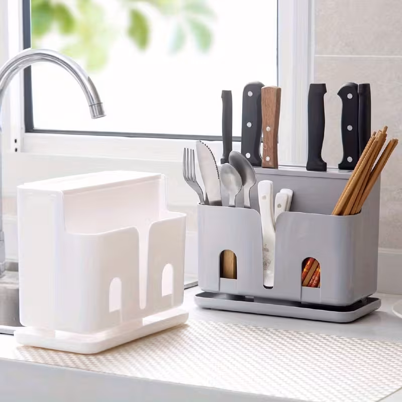 1pc plastic kitchen organizer rack chopsticks storage box knife holder with drain utensil caddy for cutlery and knives Product details 1