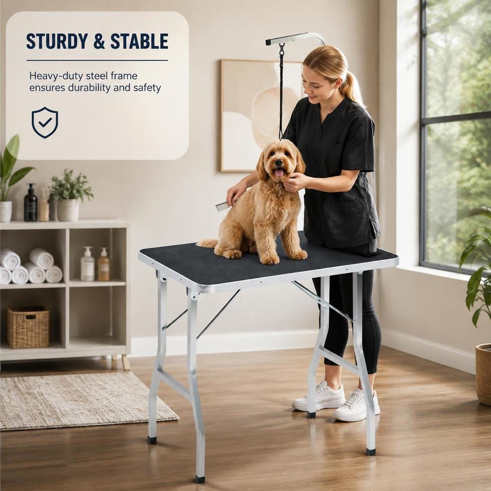 TEMU Pet Grooming Table 90x60x76cm, Aluminum Alloy Frame Foldable Heavy Duty Dog Trimming Station With Adjustable Arm And Loop For Home And Hair Care