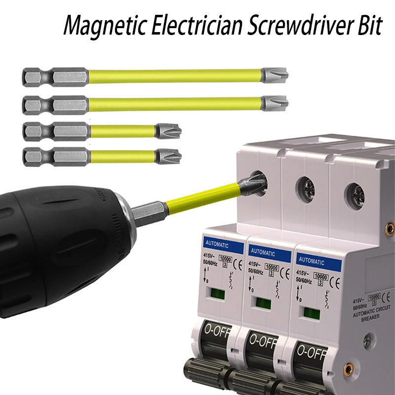 4 magnetic electrician screwdriver bit set hexagonal shank ph2 65mm 110mm non slip metal drill bits suitable for hand and power tools compatible with socket switch panels no batteries required Product details 1
