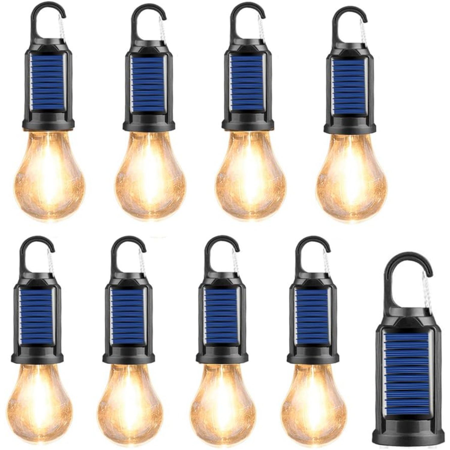 TEMU 8pcs Solar Hanging Camping Lights Rechargeable For Tent | Tent Lamp With 3 Brightness , Ip65, Hook, For Camping, Hiking, Emergency Outage