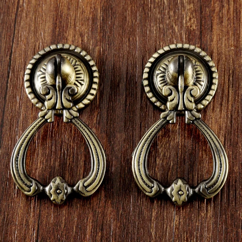 Image of Set Of 2 Vintage-style Brass Handles For Cabinets, Drawers, And Doors, Perfect For Kitchens