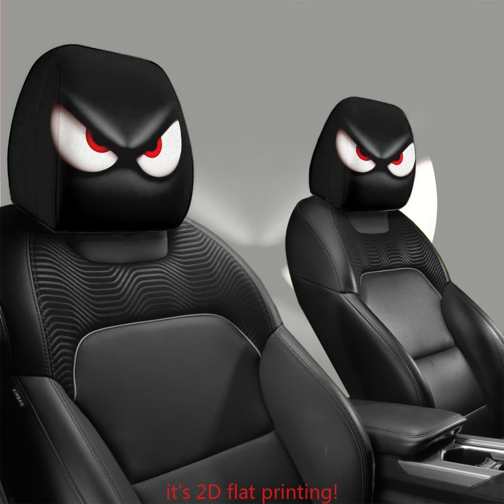 TEMU Car Cushion Covers 2d Flat 2pcs Eye Car Headrest Covers, Fashionable And Trendy, Suitable For Car Interior Decoration, Overbearing And Style,
