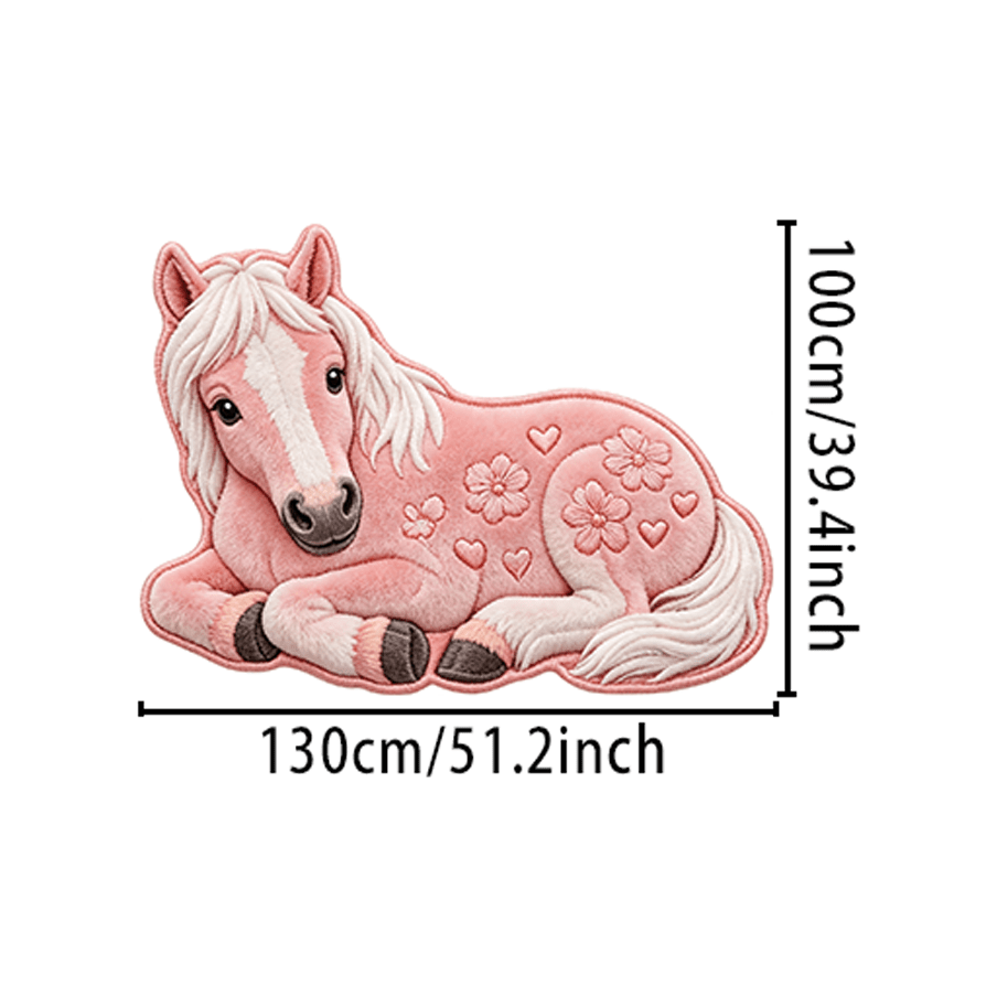 TEMU [2d Flat] Short Plush 3d Effect, Non-long Pile Carpet With Pointed Bottom Faux Cashmere, Thickness 12.1mm, 1pc Small Horse Irregular Carpet,