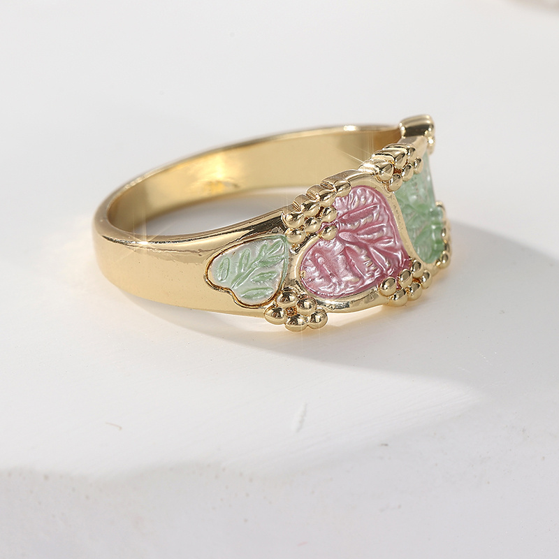 Women's Bohemian Two-Tone Vine Leaf Ring, Vintage Carved