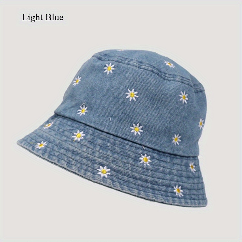 TEMU Women' Lightweight Denim Cowboy Bucket Hat With Embroidered Daisy Flower - Wide Brim Summer Sun Hat, Machine Washable, Casual Outdoor (/ /)