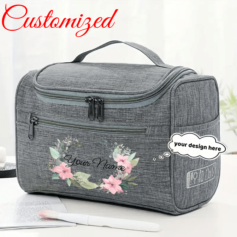 TEMU Trousse de toilette personnalisée avec nom en aquarelle et motif floral, un sac de rangement de voyage élégant et léger avec fermeture éclair et