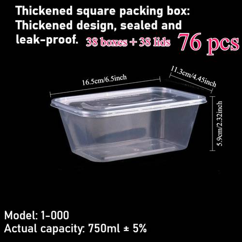 76pcs 38pcs lids and 38pcs containers food grade leak proof takeout containers bento box set snack packing boxes fruit packaging boxes rectangular box with lid design clean and hygienic stackable food grade containers