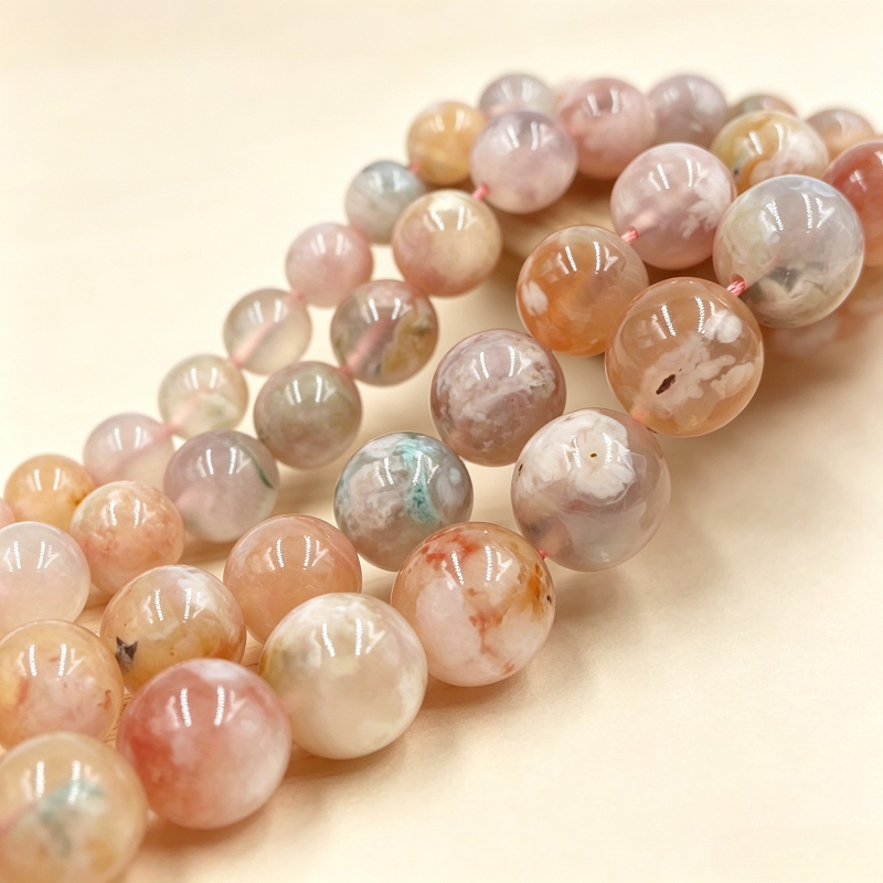 TEMU Perles rondes d' verte naturelle, perles rondes en agate de naturelle, fausses perles Sakura roses pour bijoux, perles en polie lisse pour