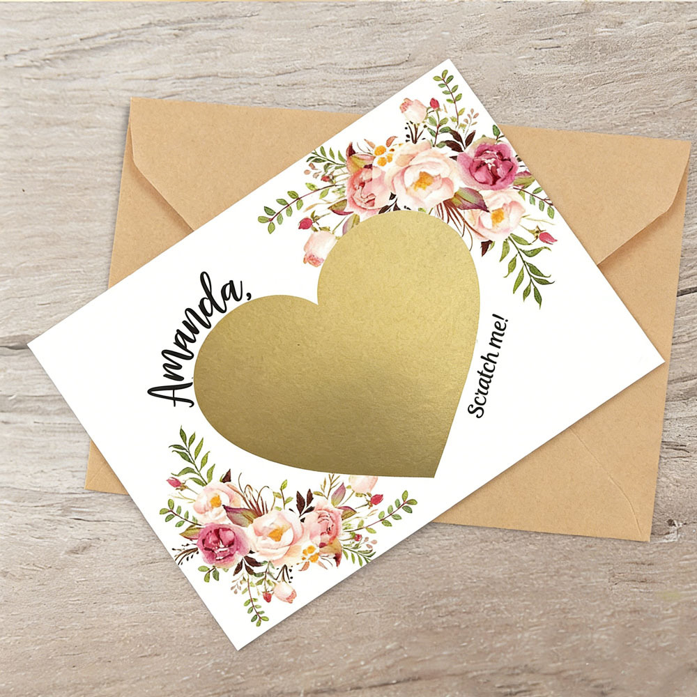 TEMU Une carte à gratter personnalisée pour proposition de d', avec un motif floral pêche, cadeau idéal pour d', , la Saint-Valentin et des mères