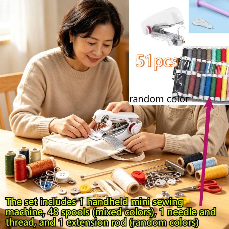 TEMU 2026 New Model: Household Portable Mini Sewing Machine (no Electricity Required). The Set Includes 1 Handheld Mini Sewing Machine, 48 Spools
