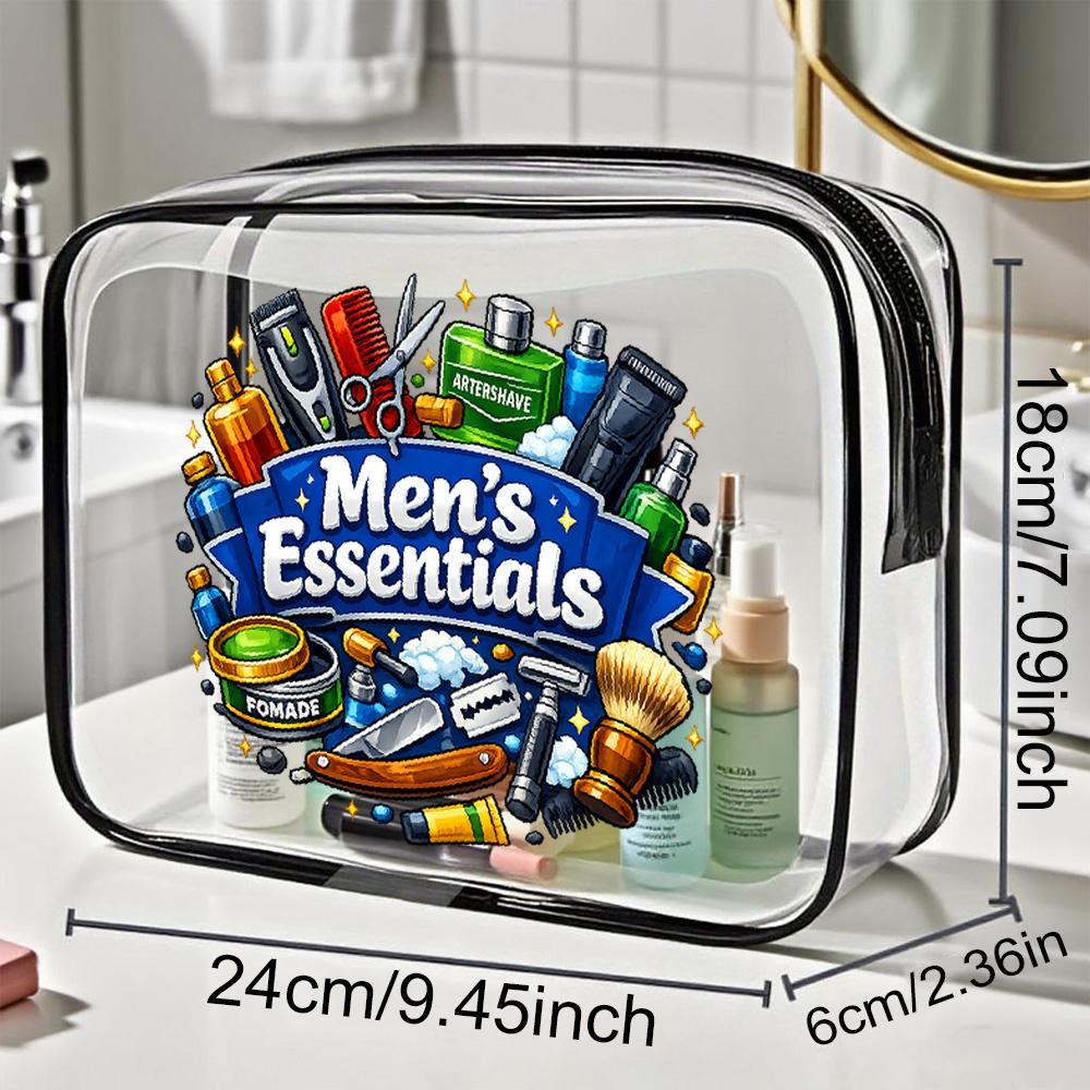 TEMU Essentials In A Clear Pvc Zippered Toiletry Bag Featuring A And Colorful Cartoon Design, Perfect For Organizing Daily Grooming Items And