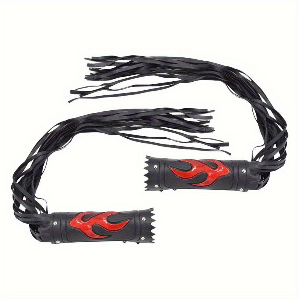 TEMU 1 Set/2pcs Pu Leather Motorcycle Handlebars, Vintage Flame Tassel Design, Suitable For Cruisers And Bicycles - Stylish, Durable, And
