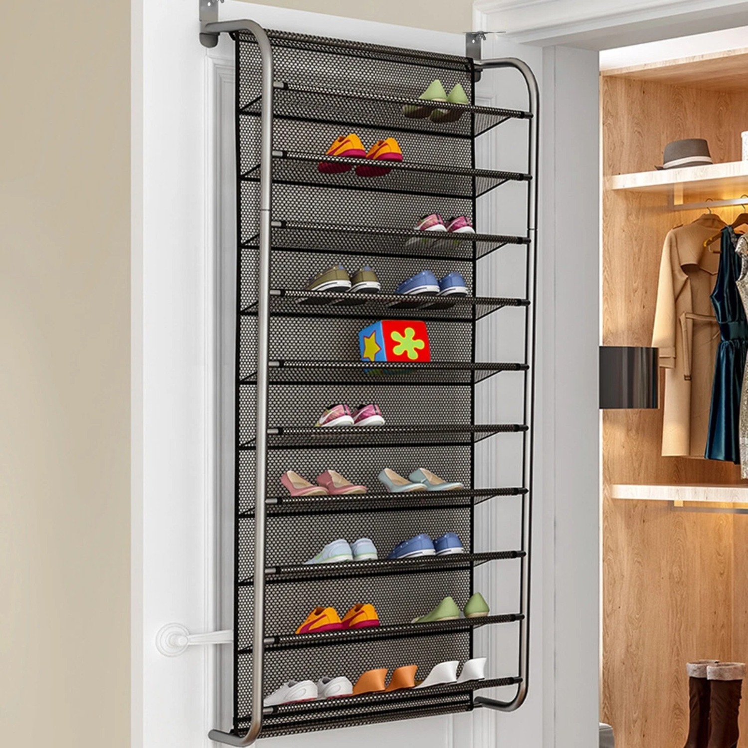 Image of 10-tier Over The Door Shoe Organizer Holds 30 Pairs, Heavy Duty Hanging Shoe Rack For Closet Pantry, Wall Door Storage For Shoes, Clothes, Towels, Strong Metal Hooks, No Assembly Needed