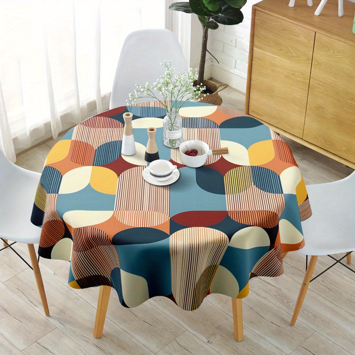 TEMU 1 de Mesa con Diseño Geométrico Estilo Nórdico - Azul , Naranja y Beige, Rectangular y Redonda, de Poliéster, Ideal para Comedor, Mesas de ,
