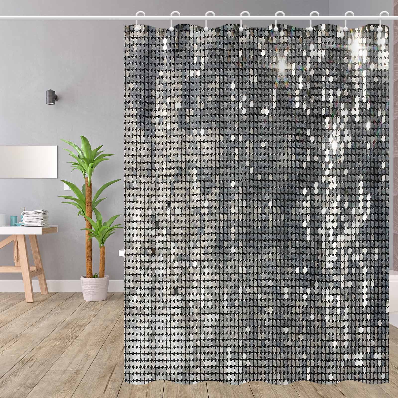 

de Douche Élégant à Paillettes 3D - Étanche & Anti-Buée, Crochets , Décor de Salle de Bain en Polyester Lavable en Machine