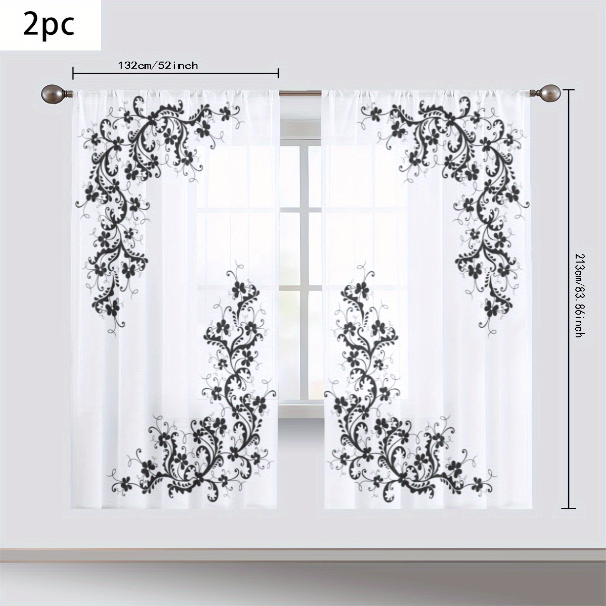 TEMU 2 pièces de rideaux en gaze semi-transparente à motif moderne, silhouette de , protection intimité avec ouverture barre, adaptés pour salons et
