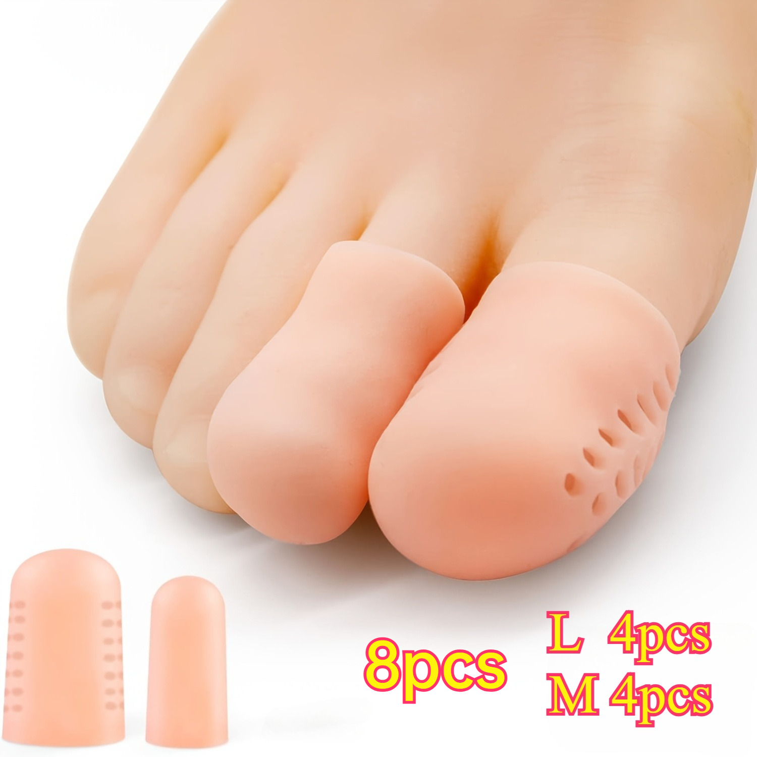 TEMU 8pcs Soft Breathable Silicone Toe Caps, Suitable For Corns And Calluses, Shock-absorbing Toe Caps, Suitable For Walking, Friction, And Other