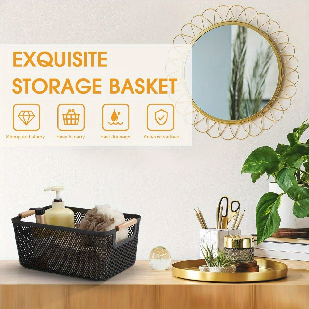 4pcs Plastic Woven Storage Baskets, Stackable and Lightweight