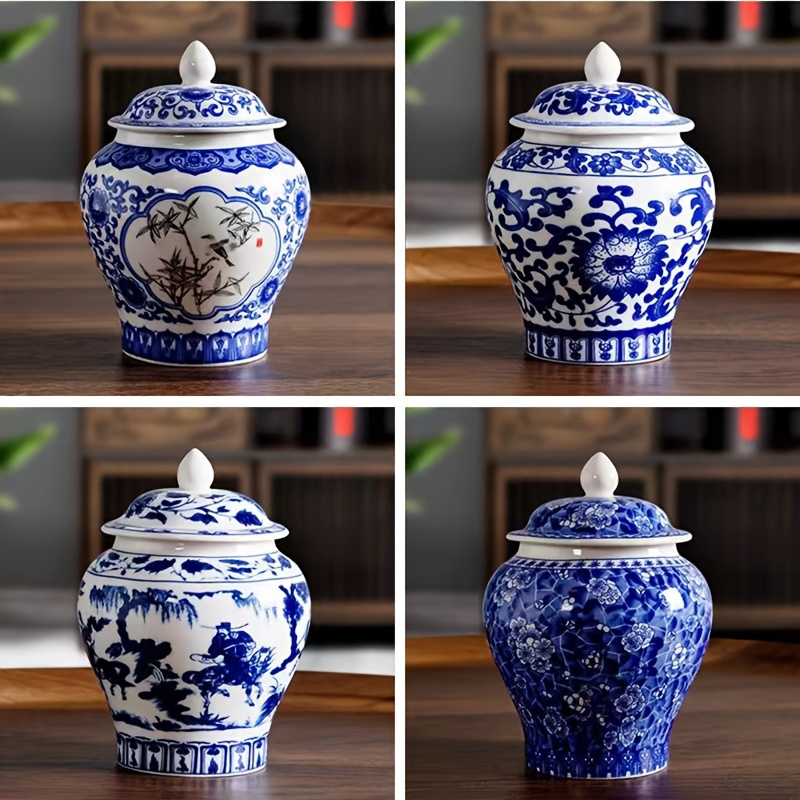 TEMU 4pcs Porcelain Storage Tank Sealed And White Porcelain Jar, Decorative Ornament, Tea Set Accessories, Tea Container, Moisture- Proof Ceramic Jar