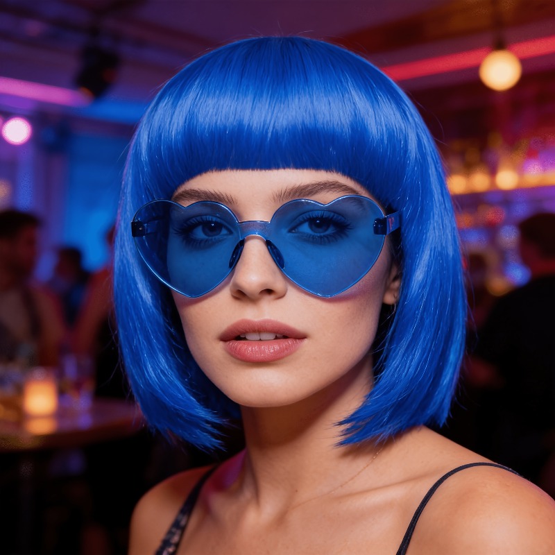 3pcs Colorful Bob Wig with Glasses for Halloween Parties