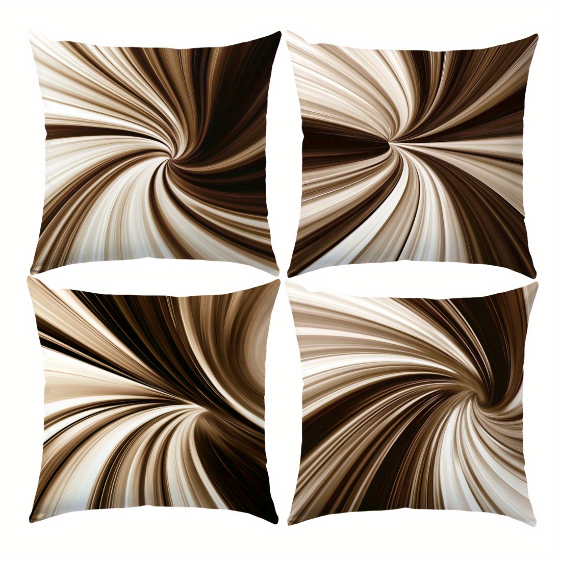 4pcs Modern Brown Abstract Vortex Minimalist Pattern Pillow Covers, Sofa Chair Decoration, 100% Fabric, Single-sided Printed Cushion Cover Pillowcase Home Decor Without Pillow Insert