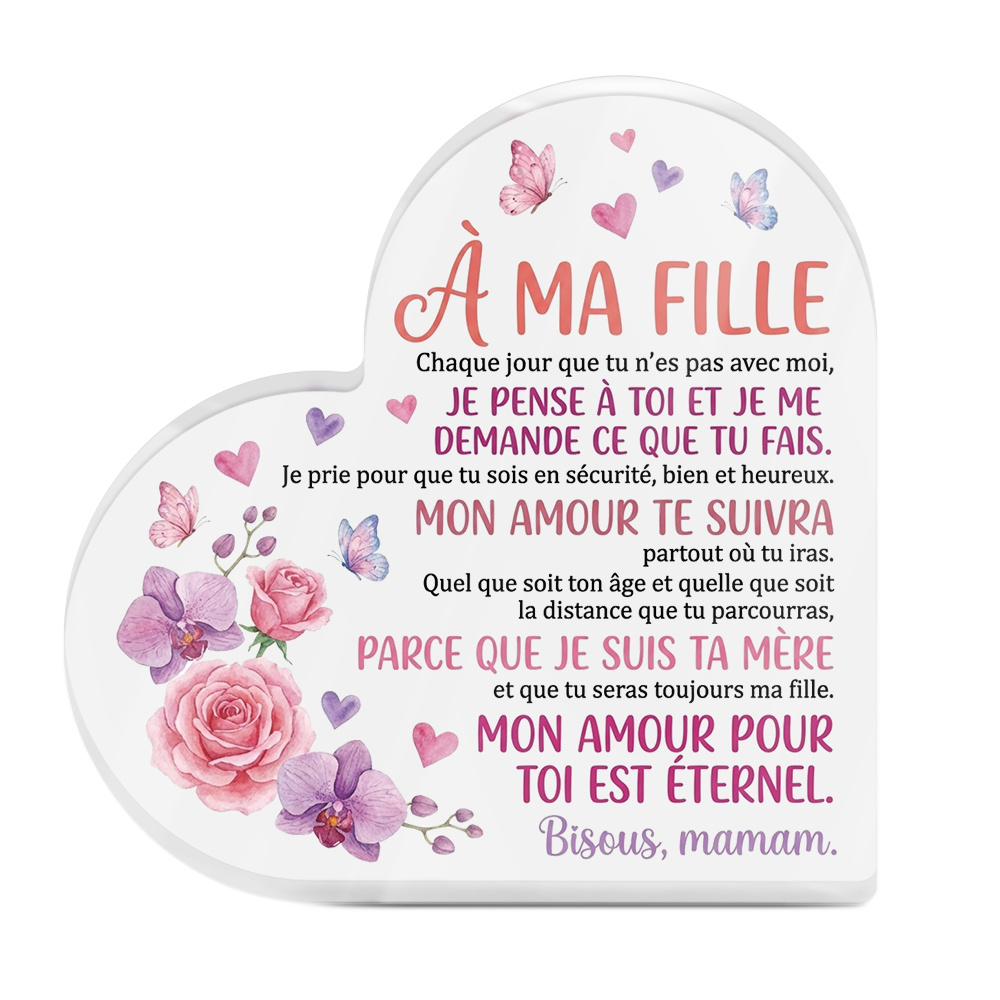 TEMU Plat 2D, 1 pièce PUTUO DECOR Panneau de Table Acrylique de Cœur avec Française "à " Convient , Décoration de Bureau - Française Moderne Cadeau
