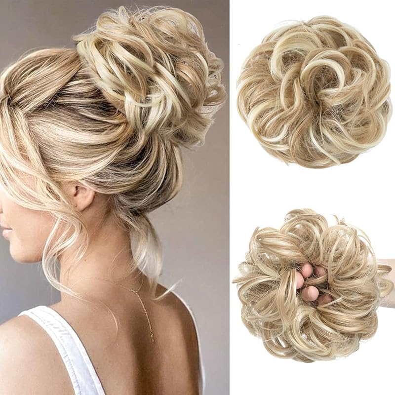 TEMU 1pc Women's Messy Bun Wig, 2-inch Length, Ponytail-style Updo Extension With Wavy Curly Hair, Instant Thickening Wig