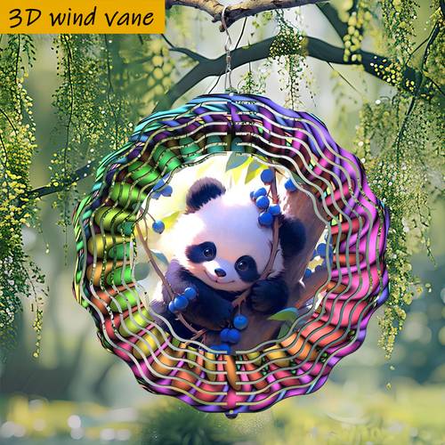 Artikelbild 1 stück metall niedlicher panda mit 3d windspiel - doppelseitiges rundes aufziehspielzeug für innen-/außen-dekoration, drehbewegung für hochzeiten, & partys ( , nein /) - langlebiges metall