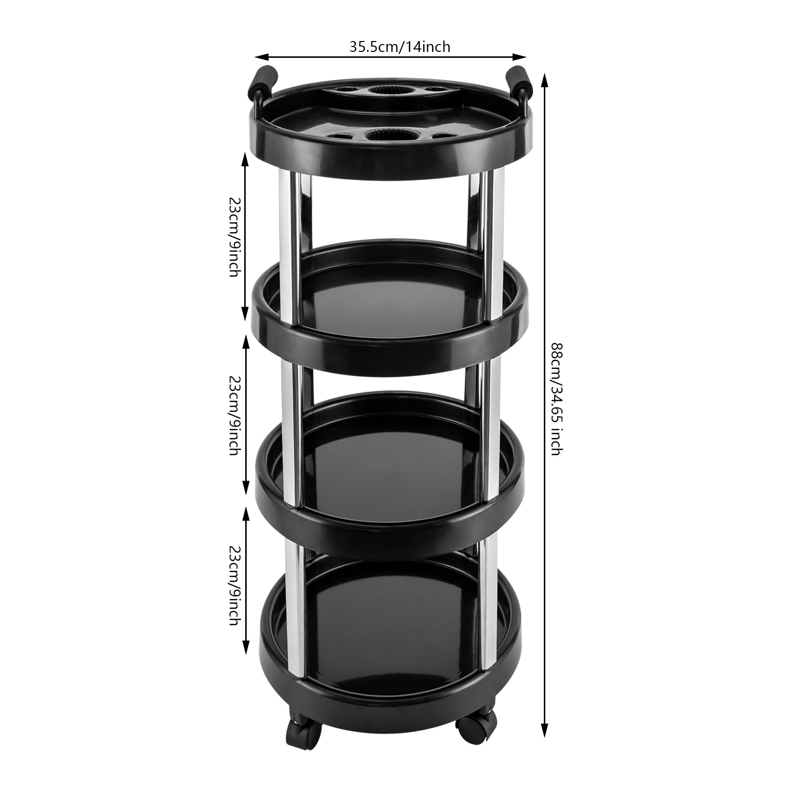Image of 1pc Black 4 Tiers Movable Trolley | Stainless Steel Rolling Cart Stand Cosmetics Rack Storage, Suitable For Beauty Salons, Offices, Mail Rooms, Garages