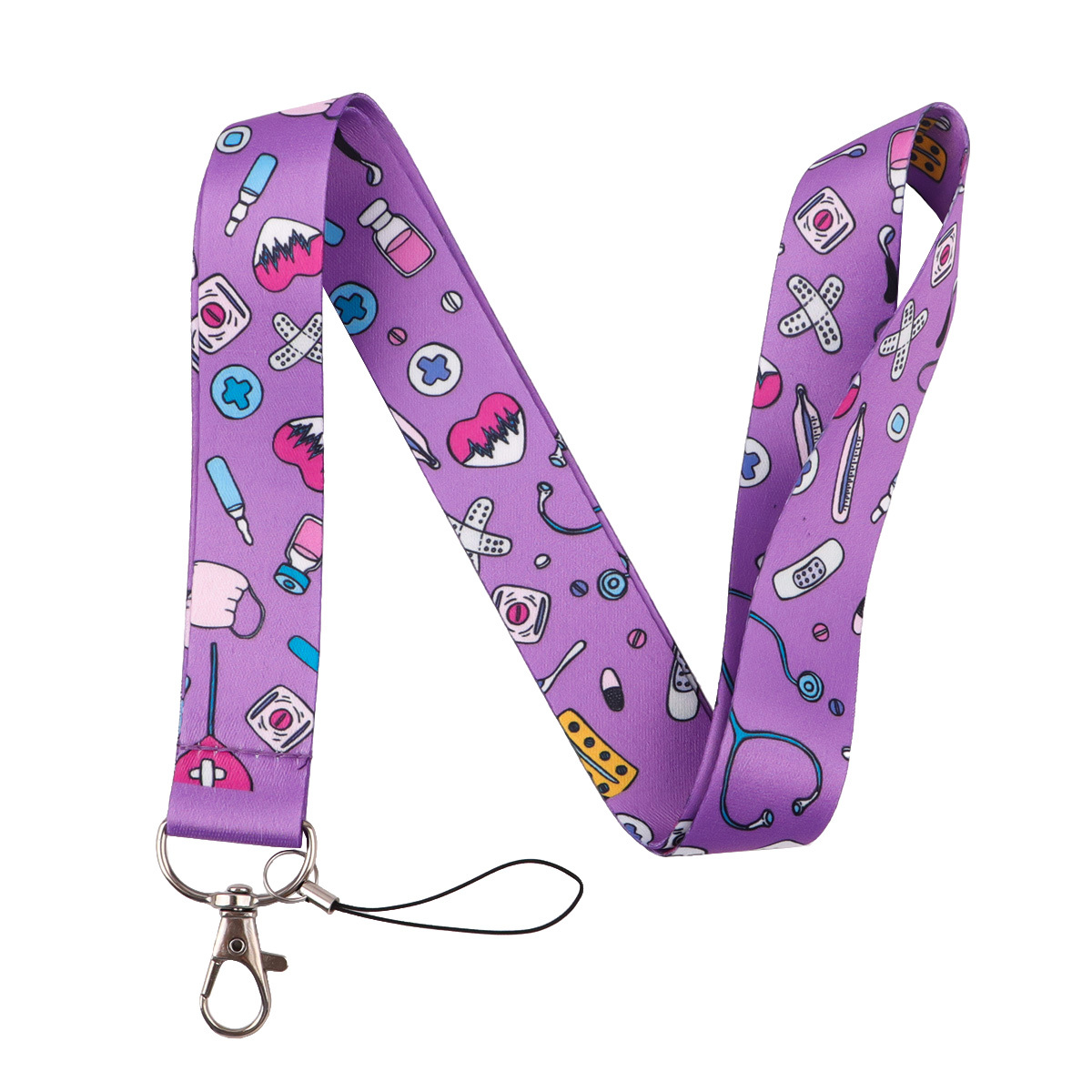 TEMU 1 pièce Porte-clés cordon médical violet - Sangle de cou mignonne à motif infirmière/médecin avec porte-badge pour de