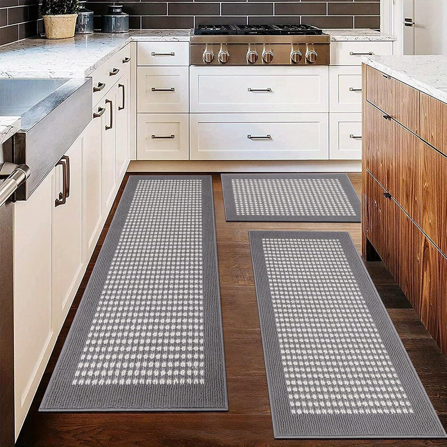 Kitchen Mat Sets 3pcs Water Absorbent Kitchen Floor Rugs Non Slip Entrance Runner Rugs Farmhouse Laundry Throw Mats Machine Washable Carpet Sets For Indoor Mat Balcony Garage
