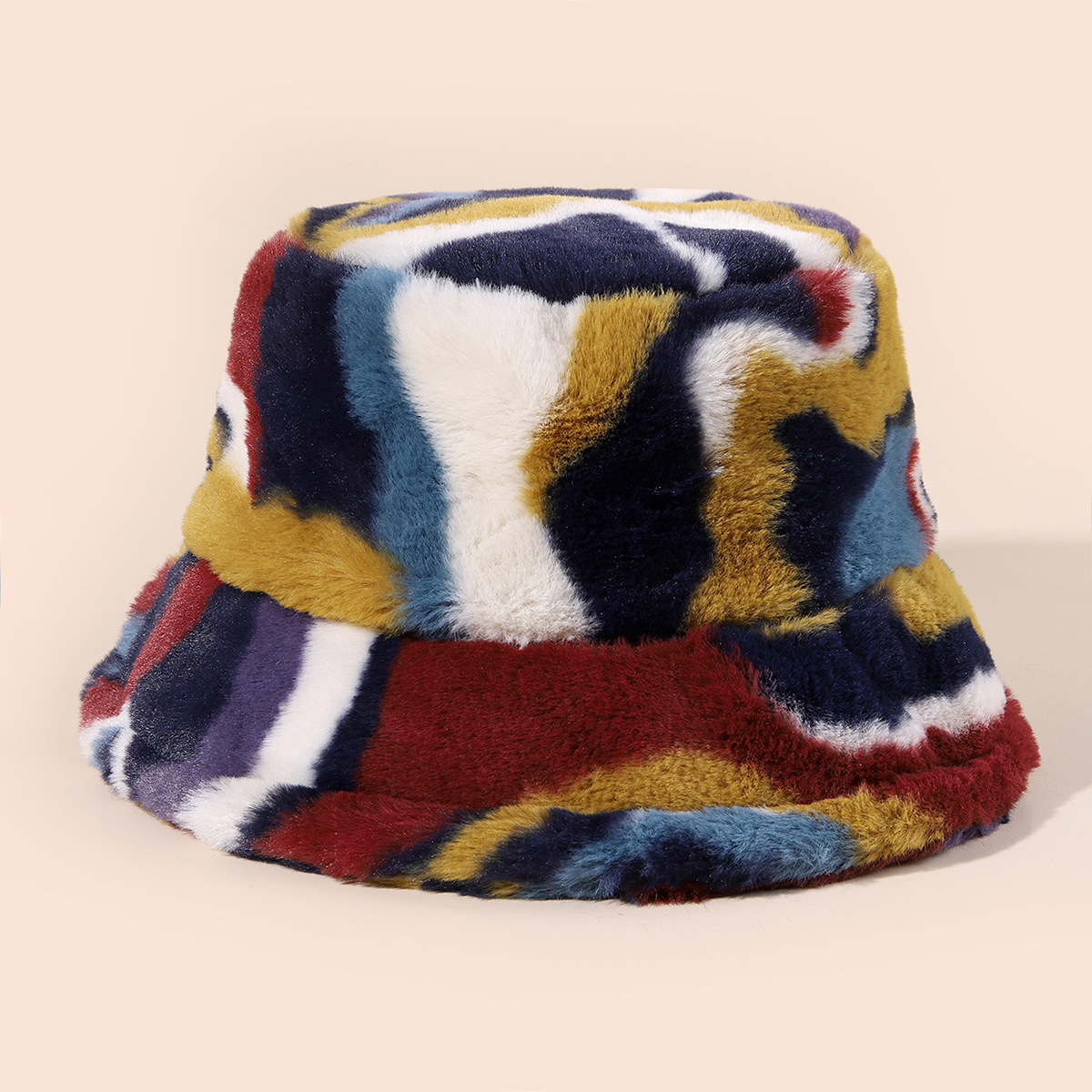 TEMU 1pc Winter Plush Color- Fisherman's Hat Imitation Rabbit European And Autumn And Winter Neutral Trade Fashion Basin Hat Outdoor Hat Warm