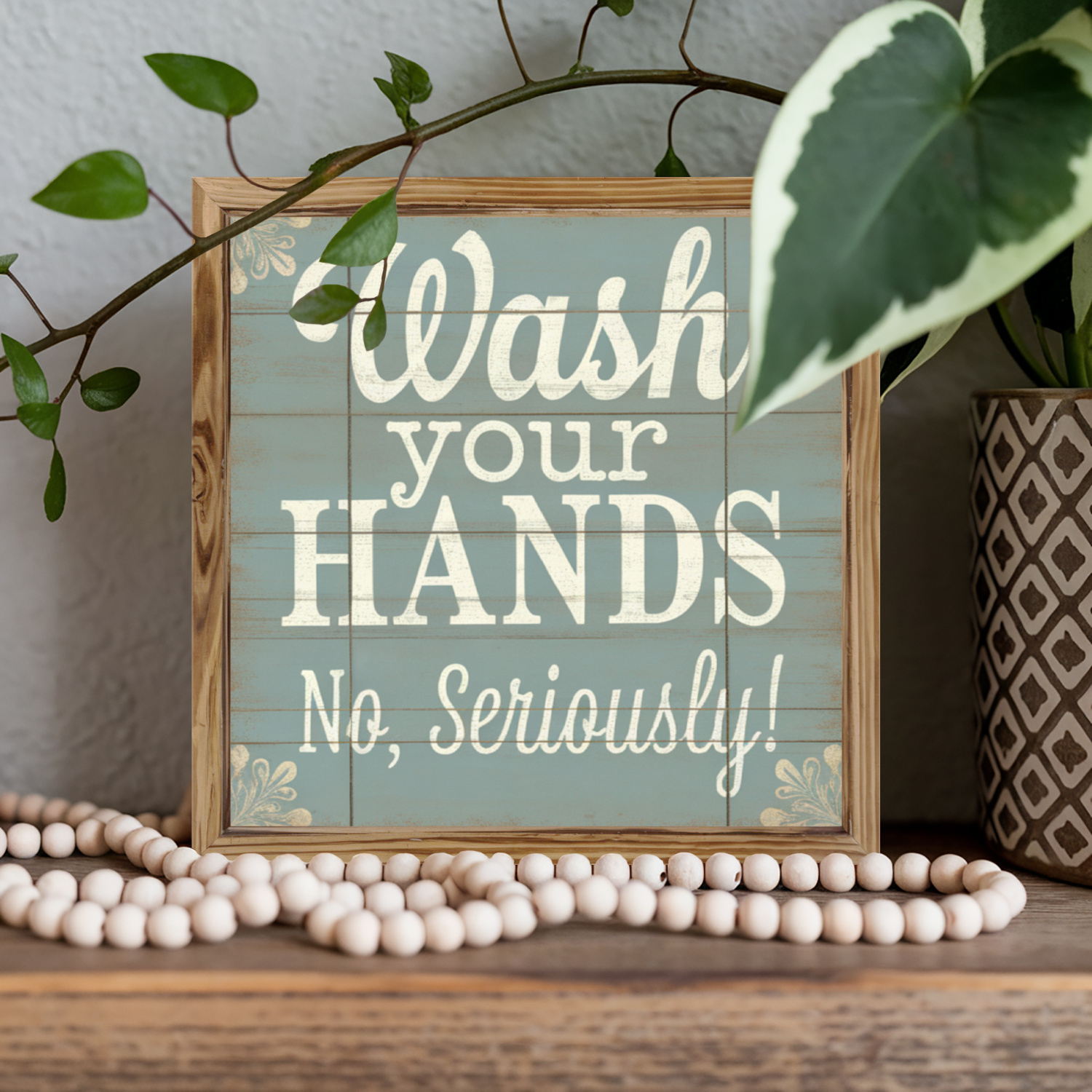 TEMU 1pc Vintage Wash Your Hands Sign - Wood Framed Bathroom Wall Decor With Wood Frame, Hygiene Reminder Poster Suitable For Bathroom,, Office - 8x8