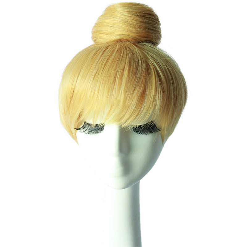 TEMU Perruque Chignon Blond Arrondi avec Frange Droite - Cheveux de Princesse Blonds Dorés Adaptés au Cosplay, aux Spectacles, aux Fêtes à Thème, aux