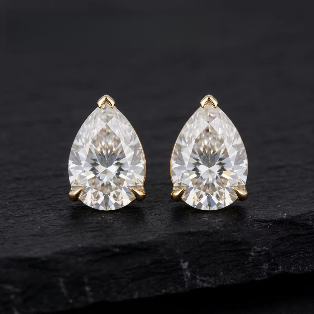 Women's 18K Gold Plated Pear Cut Moissanite Stud Earrings