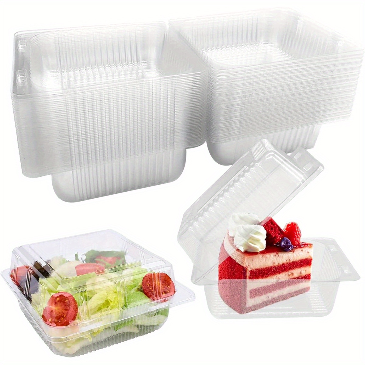 

50pcs Clear Plastic Cake Slice Boxes, Stackable Square Dessert Containers With , Food Storage , Salad, Cakes, Party Supplies, Christmas Decor