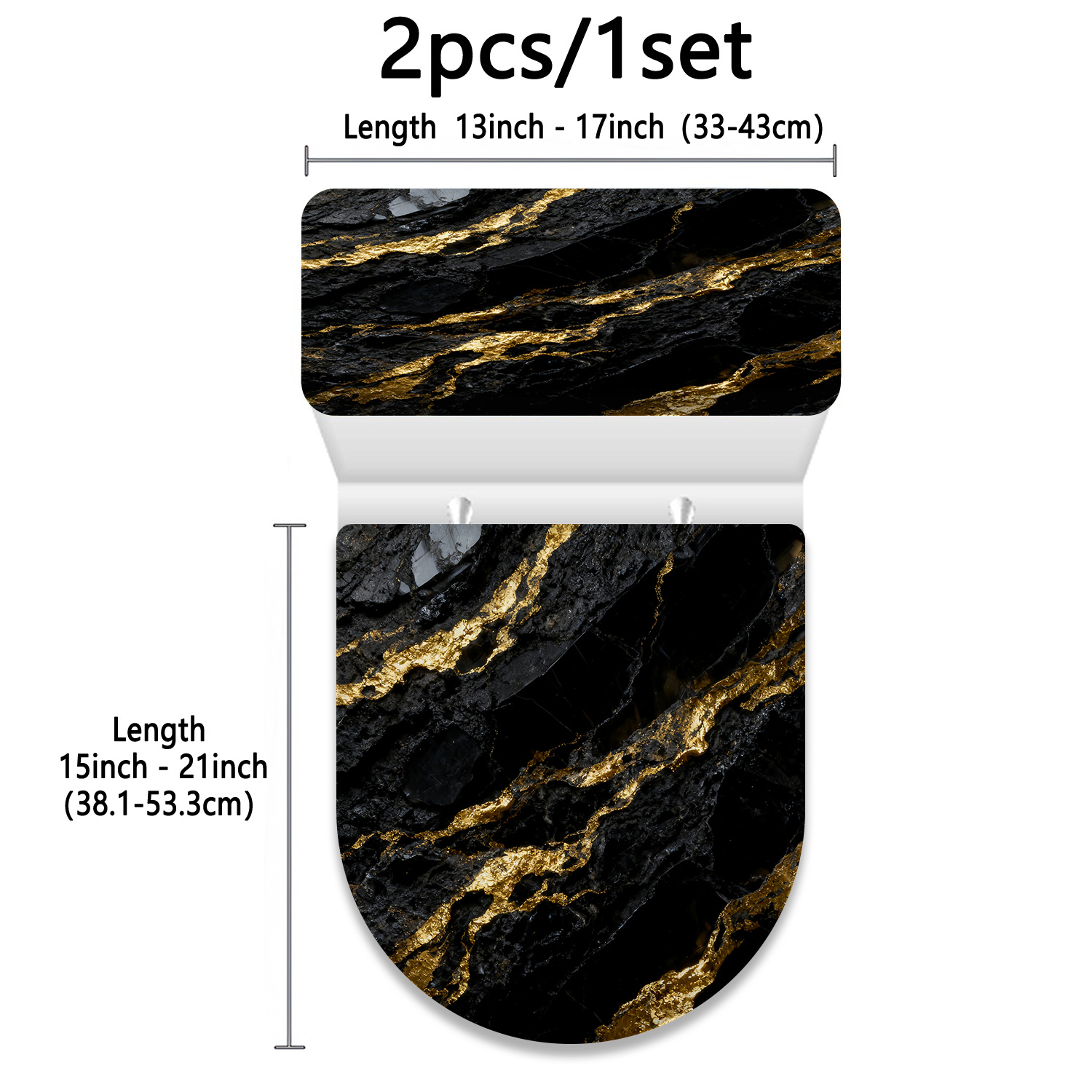 TEMU 2pcs Black Golden Texture And Rock Print Toilet Seat Cover And Tank Cover Set, 2d Flat Decorative Bathroom Toilet Cover, For All , 2d Flat
