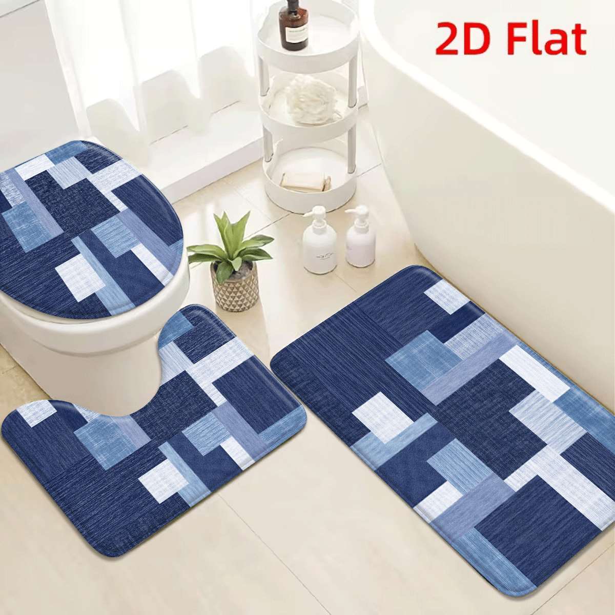 TEMU 3pcs Handmade Modern Bath Rug Suitable For Cozy Spaces - Non-slip Ultra Absorbent Machine Washable Soft Flannel Floor Mat With Plastic Backing,