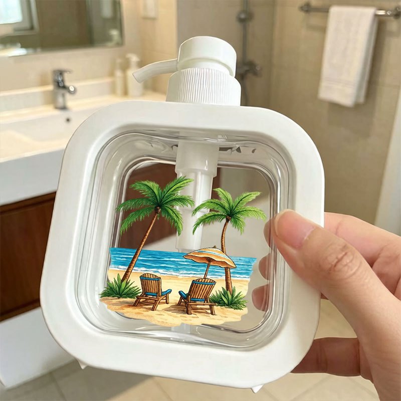 TEMU Distributeur de savon, lot d'une pièce, motif et chaise longue sur le thème de la plage - Bouteille rechargeable. Décoration d'été - Plastique
