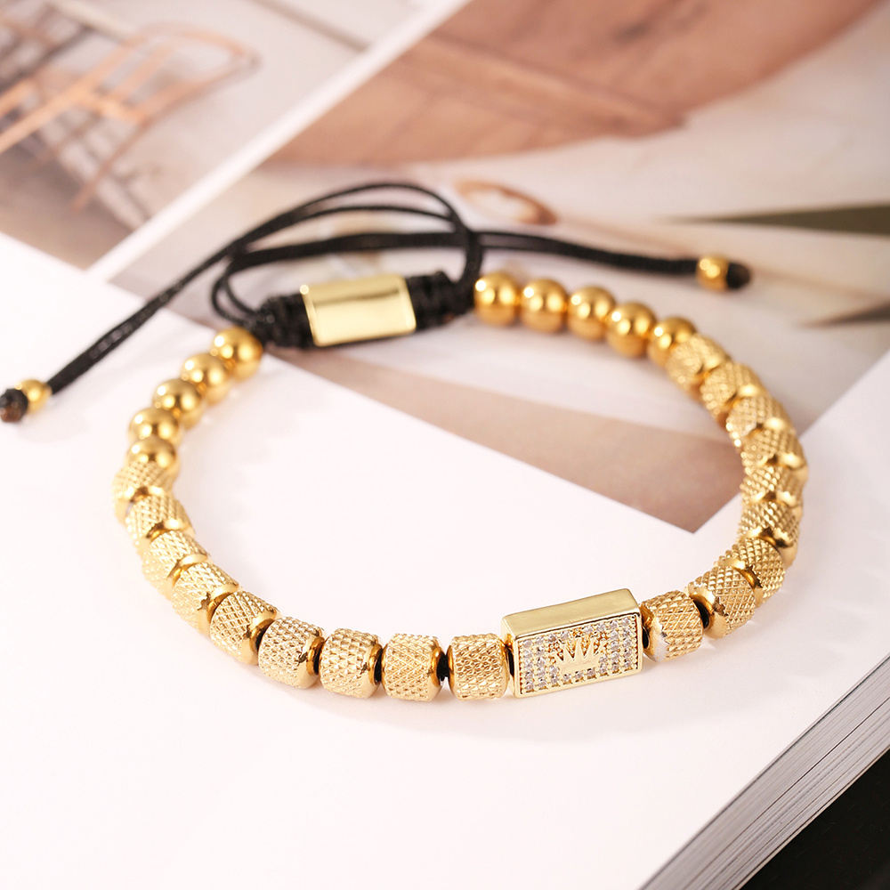 TEMU 1pc Bracelet de Luxe Tendance avec Charme Couronne Micro Pavée pour Homme 304 Acier Inoxydable Ananas Perles pour Homme Bijoux