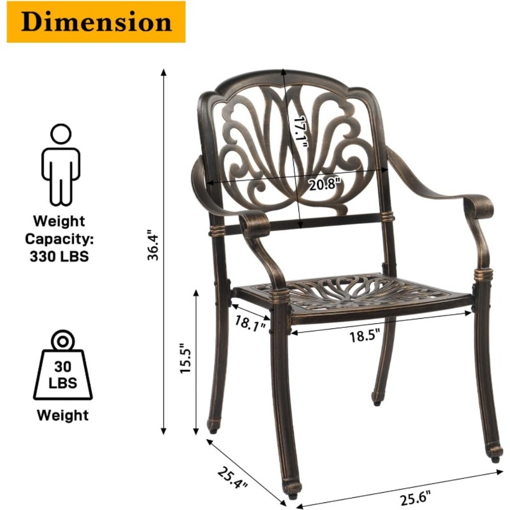 Bonnlo 5pcs Outdoor Dining Set Cast Aluminium Patio Furniture with 4 Chairs and 1 Umbrella Table for Garden Porch Poolside Weather-Resistant Bronze
