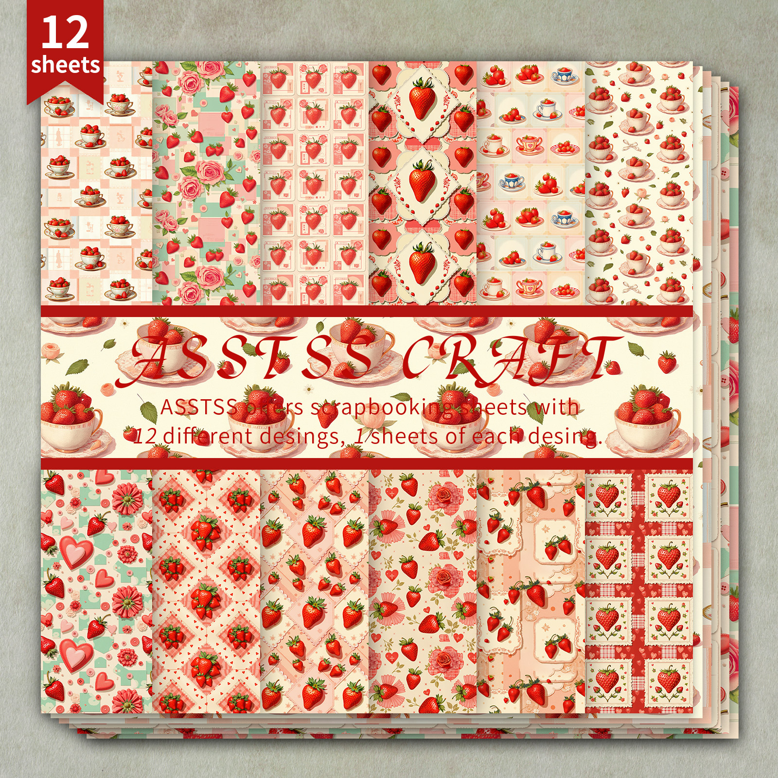 TEMU Bloc de papier de scrapbooking 12 feuilles ASSTSS 6*6 pouces, fournitures de papier de support style cottagecore vintage doux et fantaisiste aux
