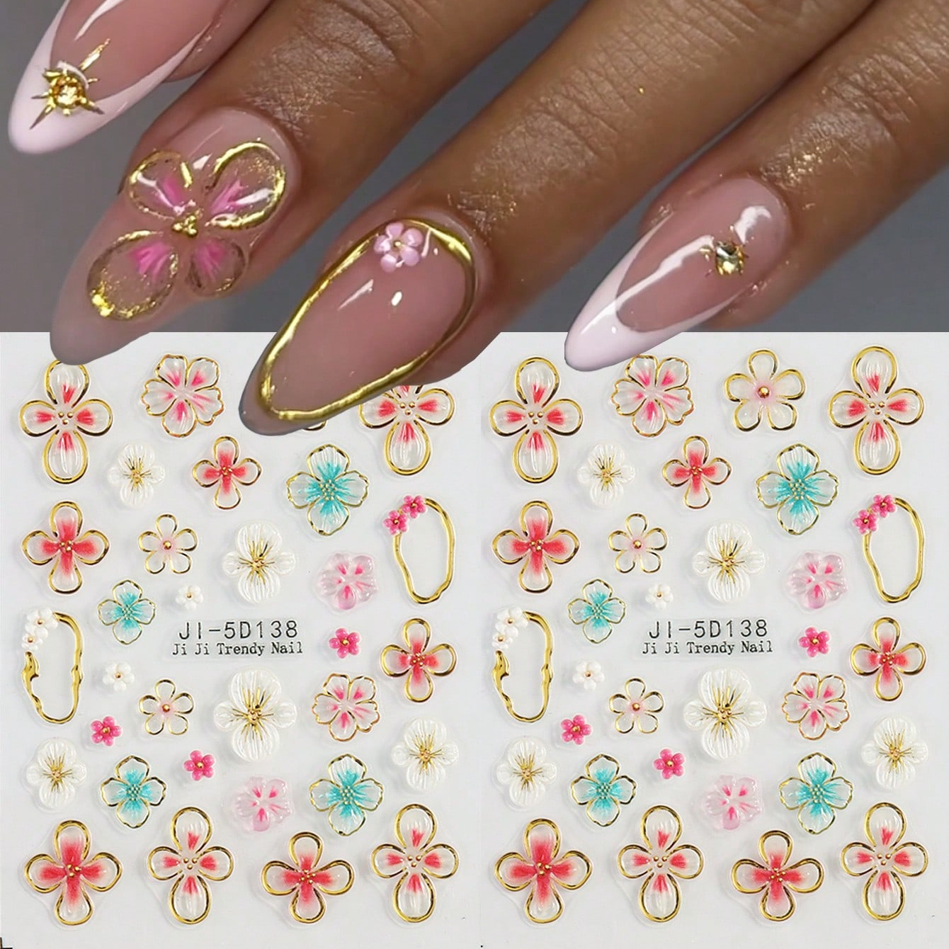 

2 Sheets 5d Bronzing Flowers Nail Stickers Pink Y2k Decals Macarone Nail Sliders Charms Art Manicure Decors