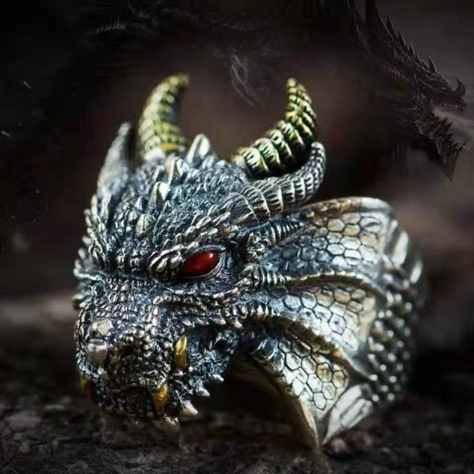TEMU Domineering Demon Dragon Ring Vintage Adjustable Personality Trendy Men's Openwork Index Finger Ring For Boys