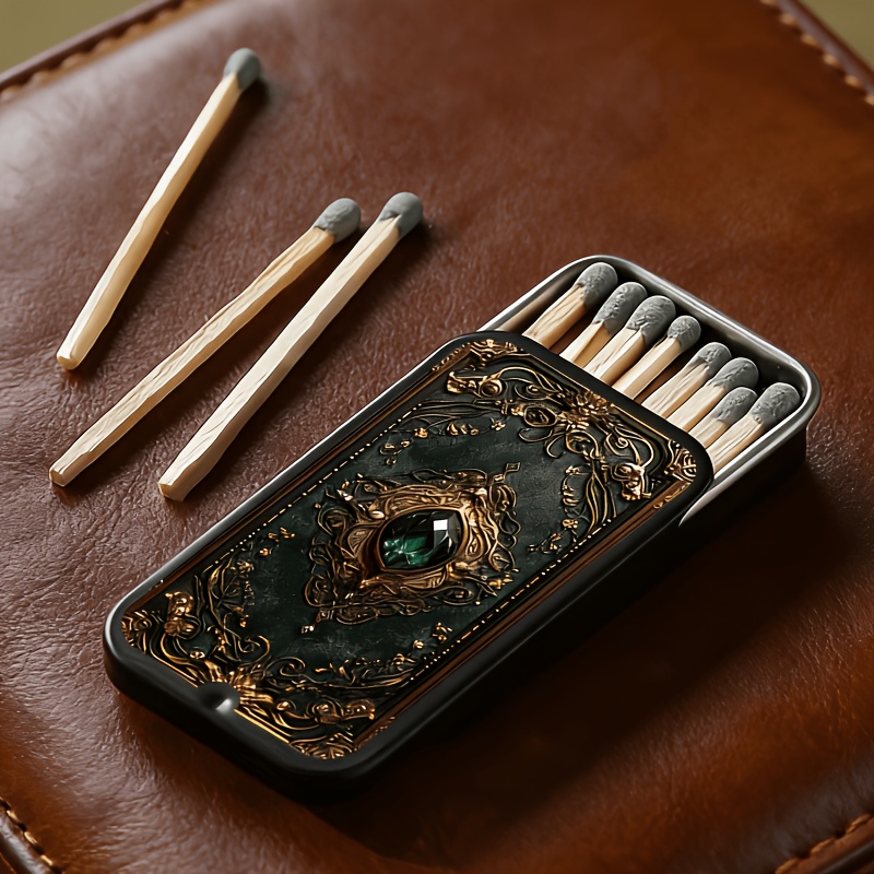 TEMU 1pc Emerald Book Iron Matchbox| Creative | Small Matchbox| Multifunctional Practical Small Iron Storage Box- Empty Box, No Matches Included