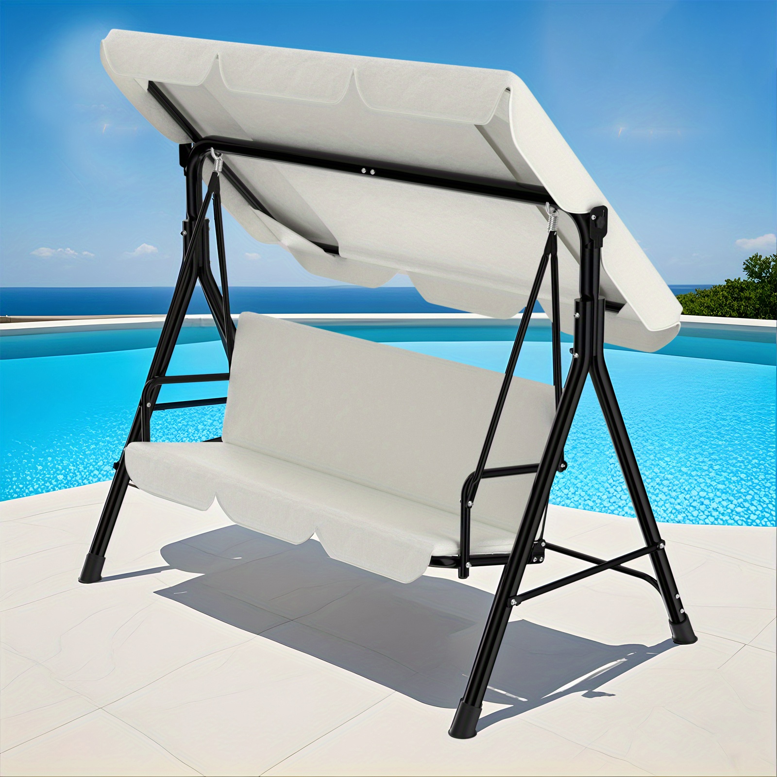 Image of Bayernlive 3-seater Garden Swing With Adjustable Roof Canopy, Swing Bench, Hanging Swing, Up To 200kg Weight Capacity